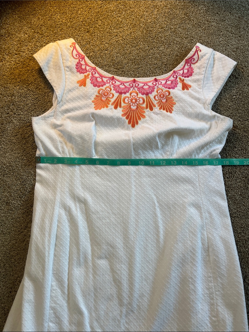 Lilly Pulitzer Textured Cream Pink Coral Yellow Embroidered “Allura” Dress sz12 - Picture 5 of 11